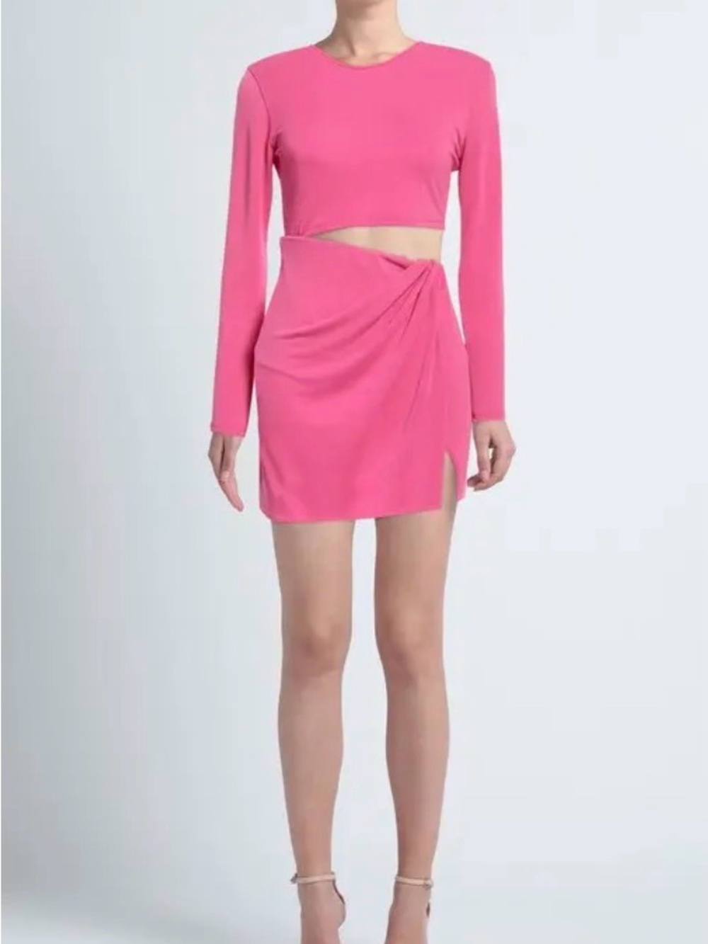 Long Sleeve Cutout Mini Dress in Hot Pink